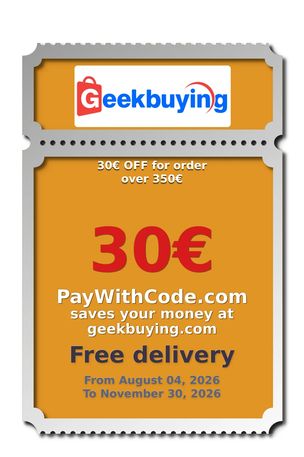 30€ OFF for order over 350€ at Geekbuying