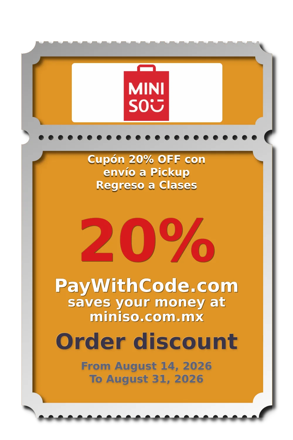 Cupón 20% OFF con envío a Pickup Regreso a Clases at Miniso