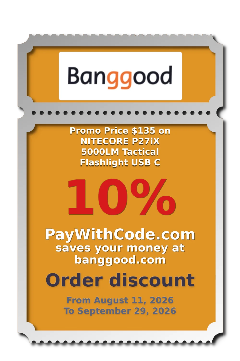 Promo Price $135 on NITECORE P27iX 5000LM Tactical Flashlight USB C at Banggood