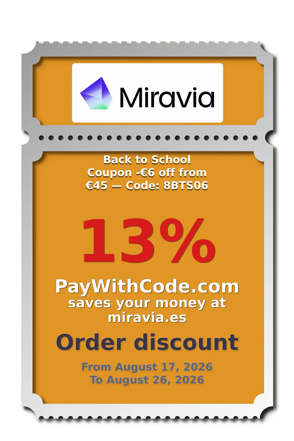 Back to School Coupon
-€6 off from €45 — Code: 8BTS06 at Miravia