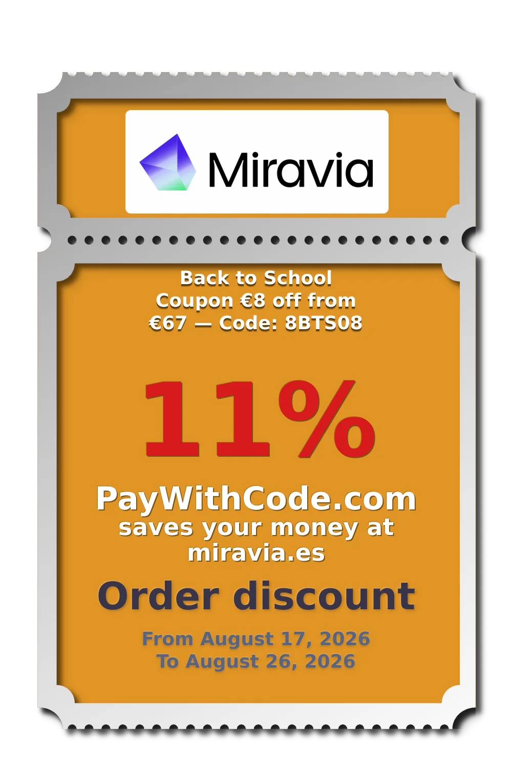 Back to School Coupon
€8 off from €67 — Code: 8BTS08 at Miravia