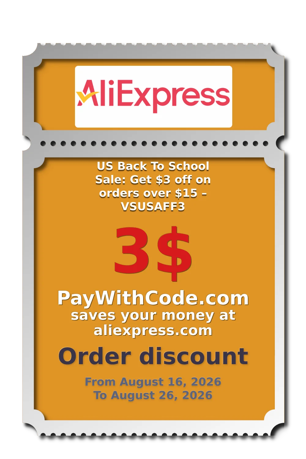 US Back To School Sale: Get $3 off on orders over $15 – VSUSAFF3 at AliExpress