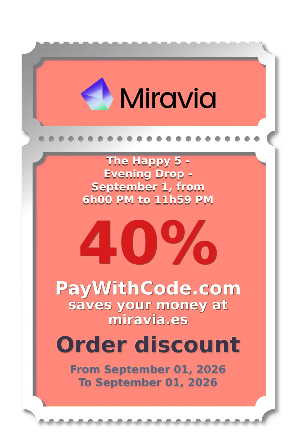 The Happy 5 - Evening Drop - September 1, from 6h00 PM to 11h59 PM at Miravia