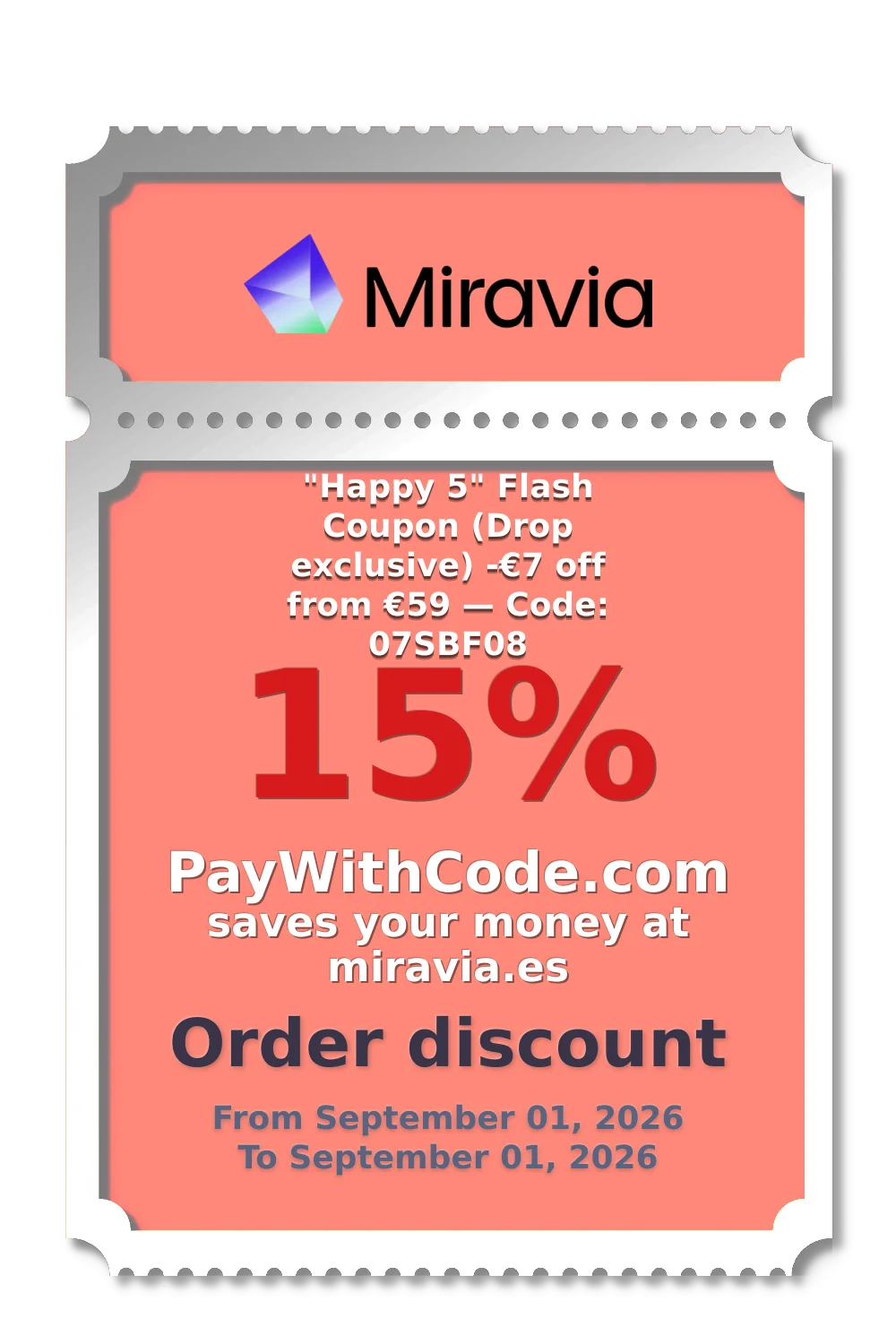 "Happy 5" Flash Coupon (Drop exclusive)
-€7 off from €59 — Code: 07SBF08 at Miravia