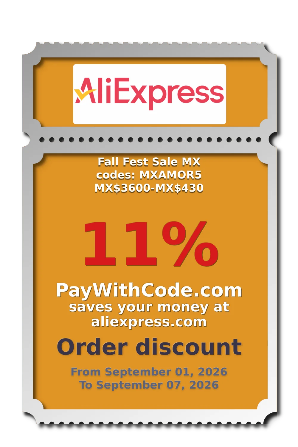 Fall Fest Sale MX codes: MXAMOR5 MX$3600-MX$430 at AliExpress