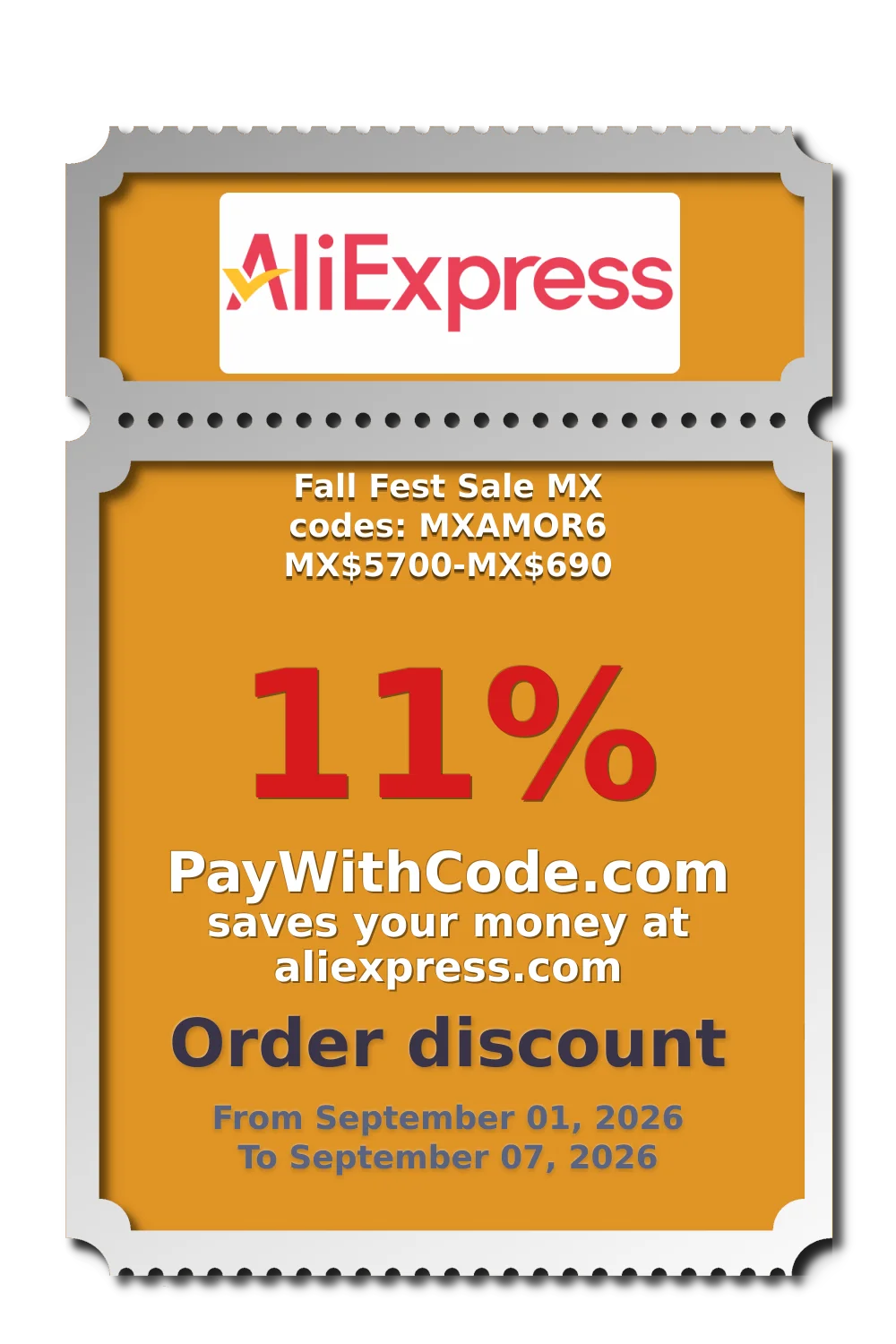 Fall Fest Sale MX codes: MXAMOR6 MX$5700-MX$690 at AliExpress