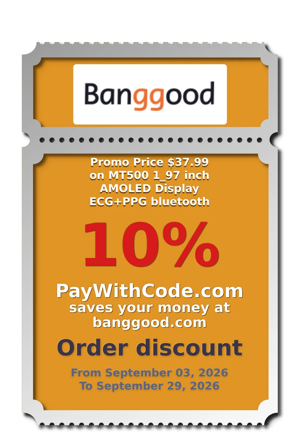 Promo Price $37.99 on MT500 1_97 inch AMOLED Display ECG+PPG bluetooth at Banggood