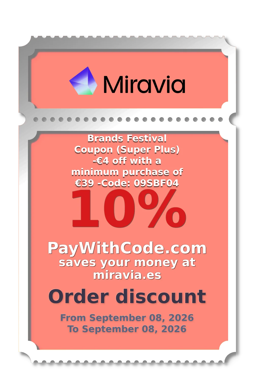 Brands Festival Coupon (Super Plus)
-€4 off with a minimum purchase of €39
-Code: 09SBF04 at Miravia