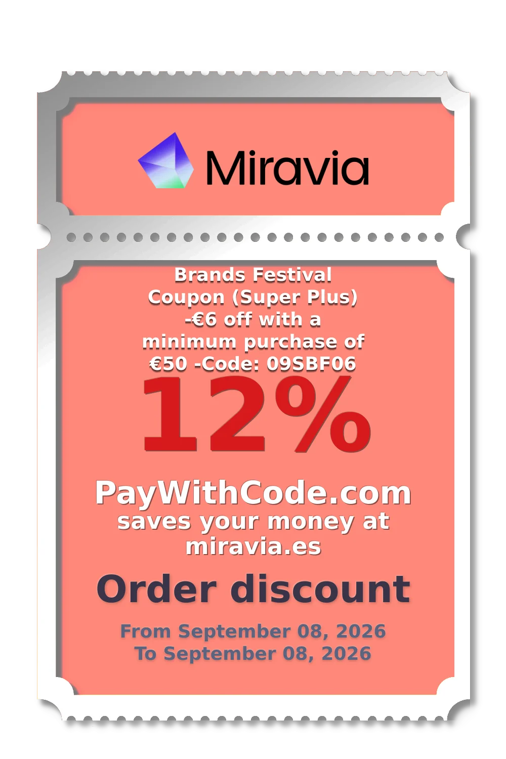 Brands Festival Coupon (Super Plus)
-€6 off with a minimum purchase of €50
-Code: 09SBF06 at Miravia