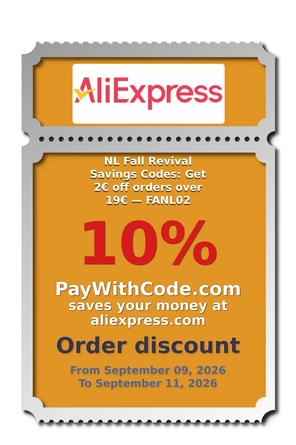 NL Fall Revival Savings Codes: Get 2€ off orders over 19€ — FANL02 at AliExpress