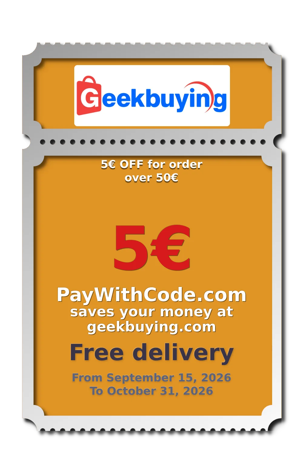 5€ OFF for order over 50€ at Geekbuying