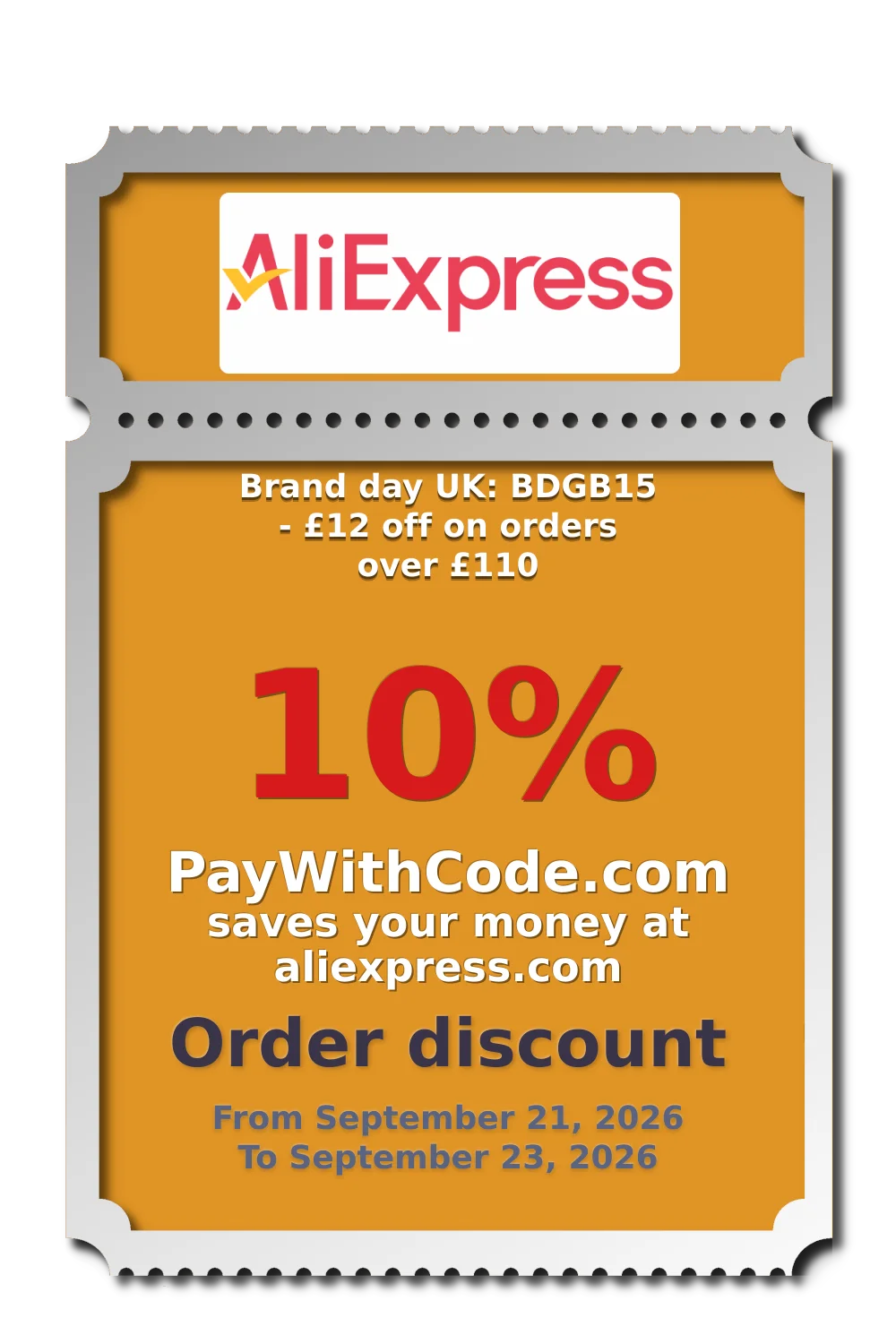 Brand day UK: BDGB15 - £12 off on orders over £110 at AliExpress