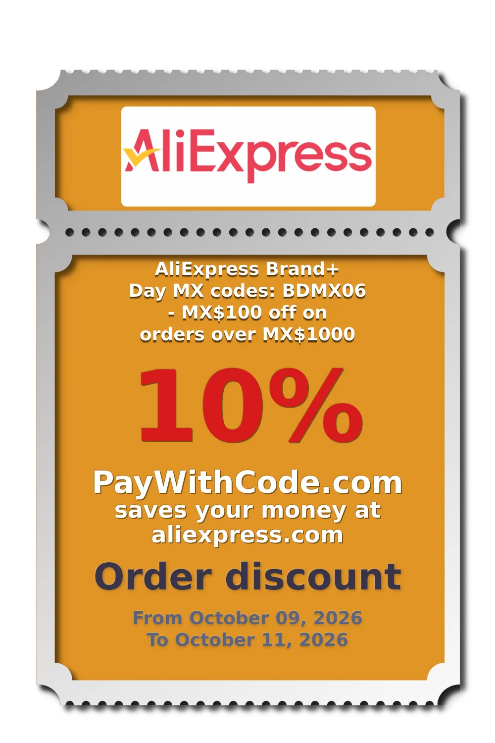 AliExpress Brand+ Day MX codes: BDMX06 - MX$100 off on orders over MX$1000 at AliExpress