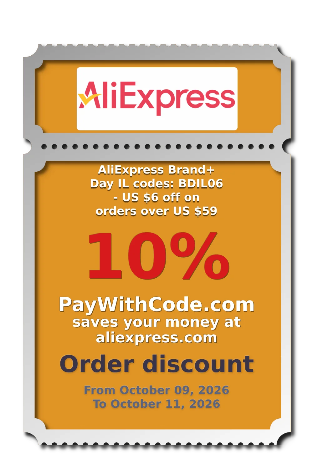 AliExpress Brand+ Day IL codes: BDIL06 - US $6 off on orders over US $59 at AliExpress