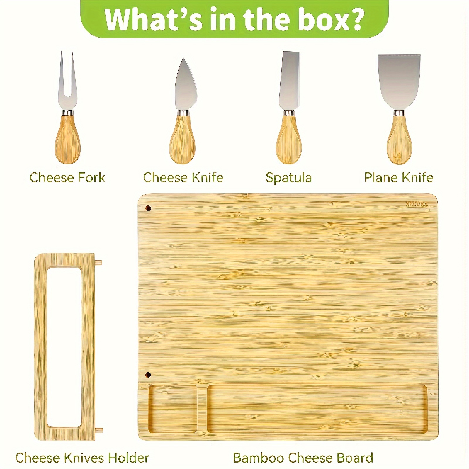 Bamboo cheese board cheese tray with 4 sets of stainless steel tableware cheese knife cheese slicer fork spoon kitchen