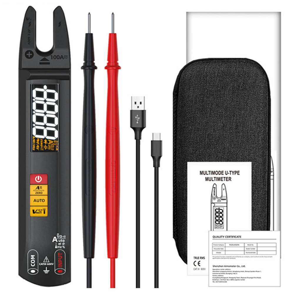 BSIDE U1 Digitales Zangenmultimeter, elektrischer Prüfstift, helle LED-Taschenlampe, DC AC 100 A Zange, T-RMS-Strom