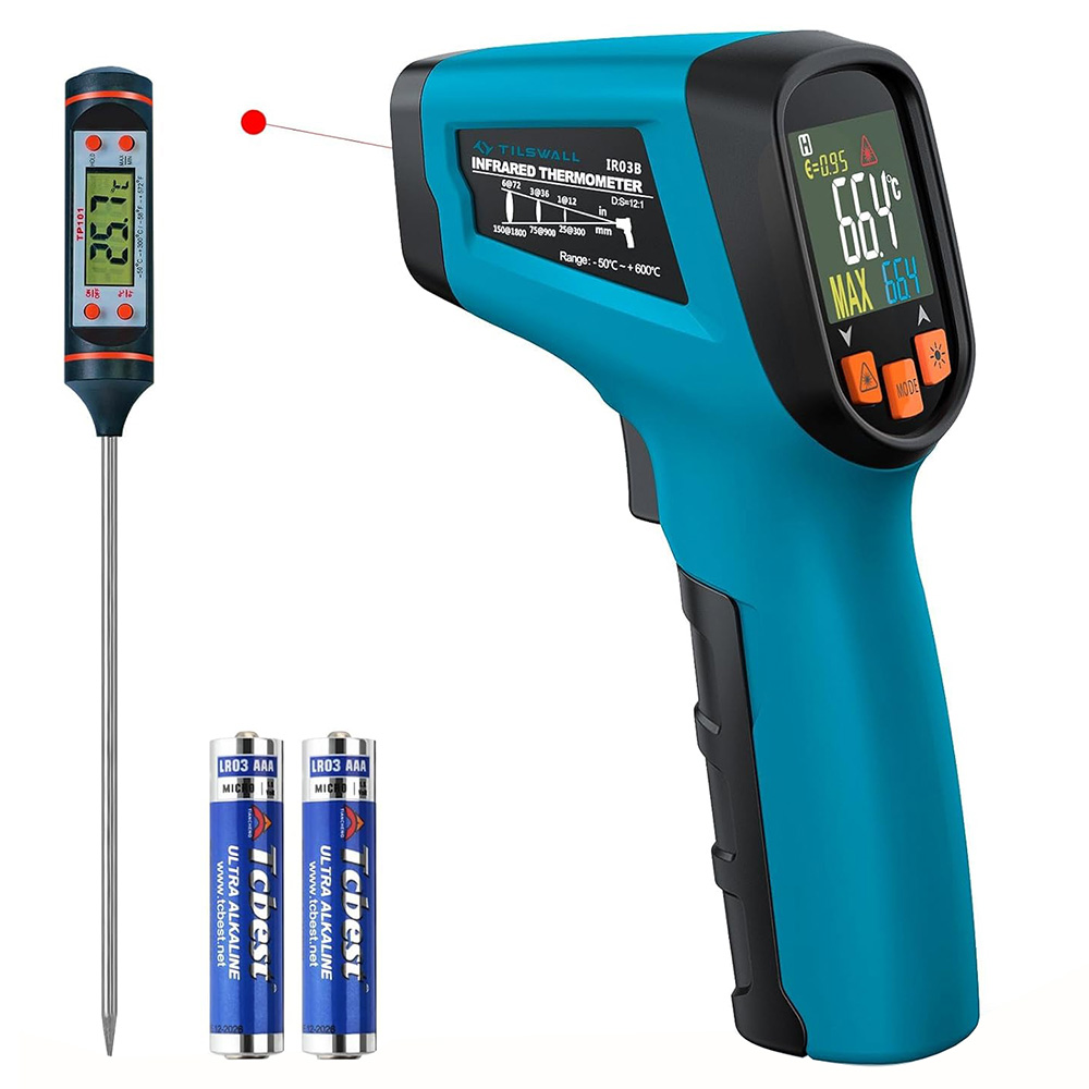 Tilswall W301 Dual-Mode Infrared Thermometer – Non-Contact & Probe (-58°F to 1112°F), Digital LCD Display for HVAC, Cooking, Industrial Use